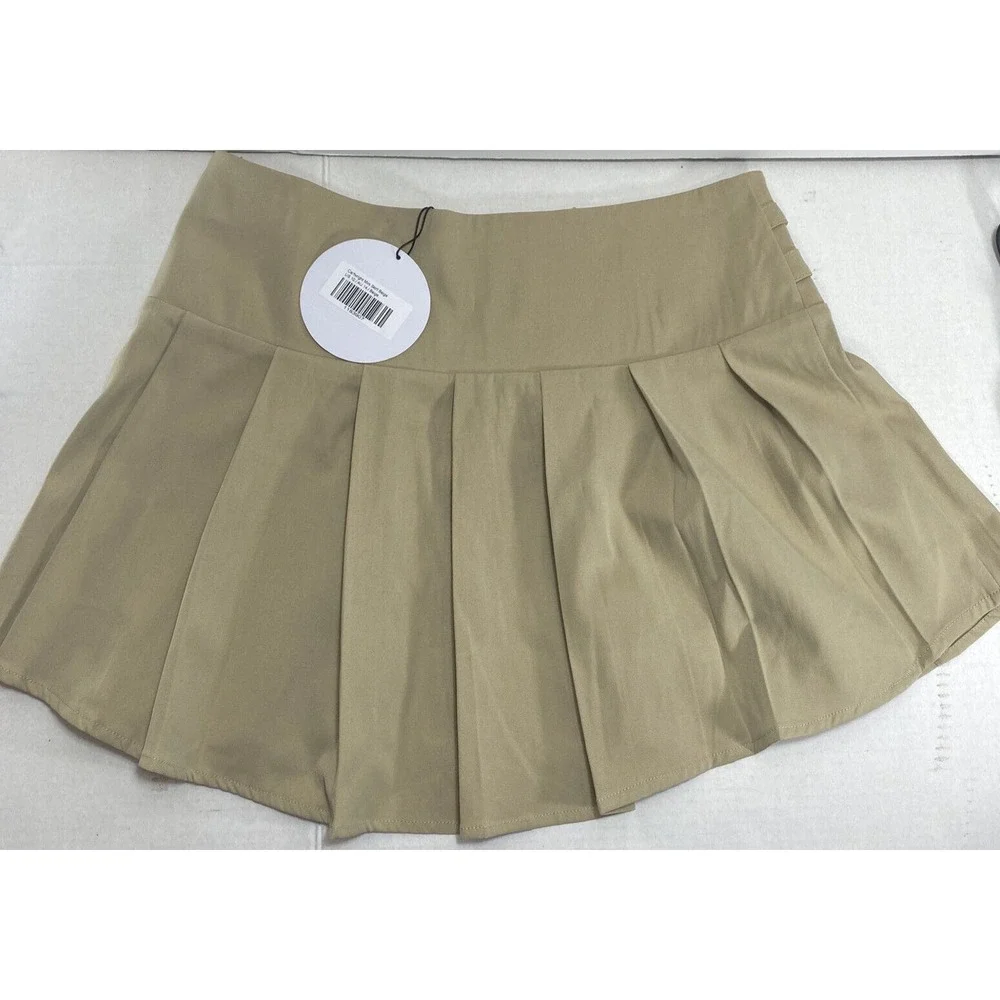New Princess Polly Rescue Me Pleat Tan Khaki Mini Skirt Size 10 Cartwright Beige